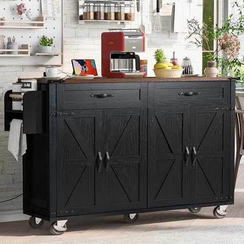 Rolling Kitchen Island with Power Outlet and Drop Leaf K68082