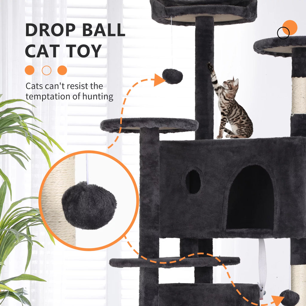 70in Dark Gray Multi-Level Cat Tree Tower with Scratching Posts S7296