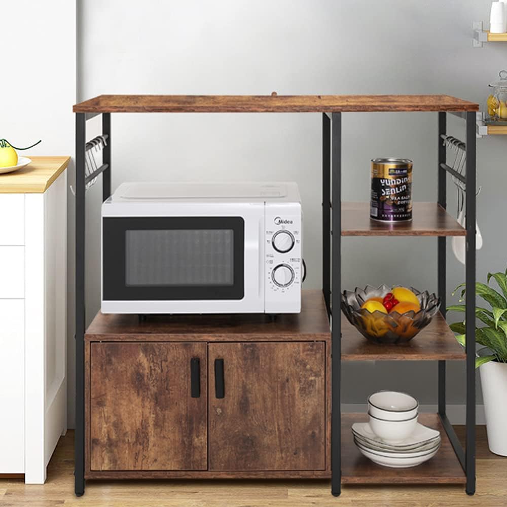 4 Tier Dark Oak Kitchen Baker's Rack with 8 Hooks X920