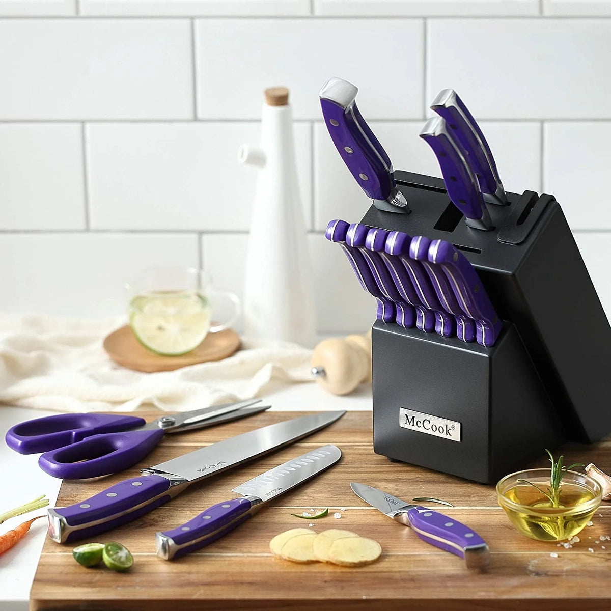 15 Pieces German Stainless Steel Kitchen Knife Block Set F146239