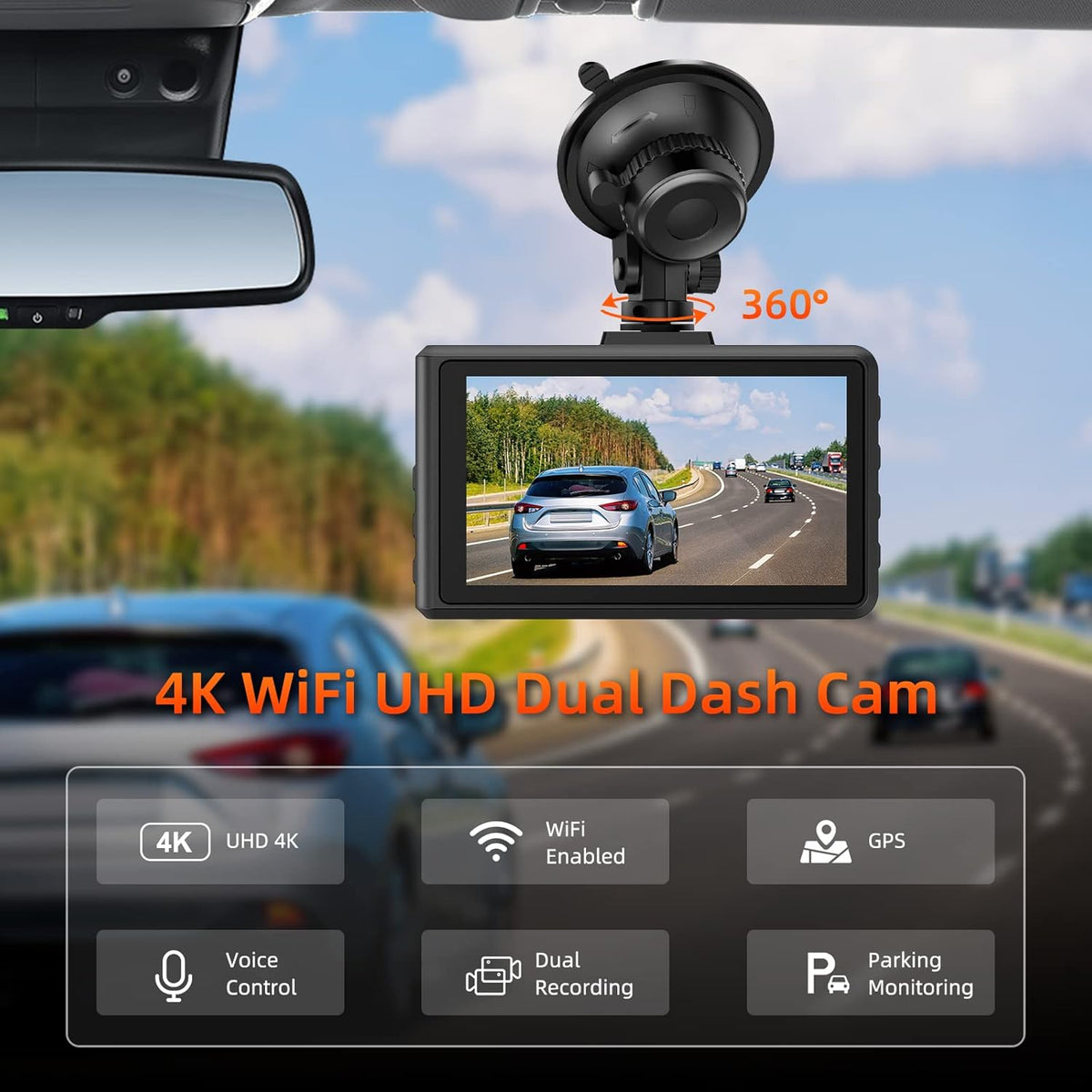 4K+1080P WiFi GPS Dash Camera with 64G SD Card A15612