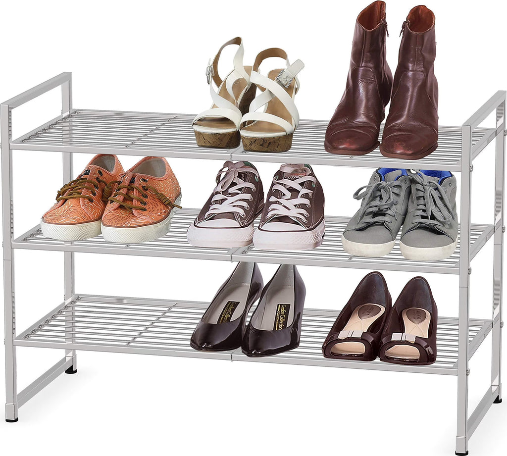 3-Tier Stackable Shoe Shelves Storage Utility Rack, Silver T441