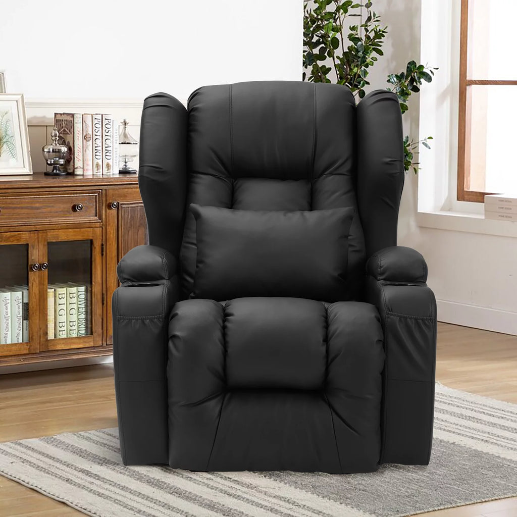 Faux Leather Swivel Rocker Recliner Chair with Cup Holder C9210