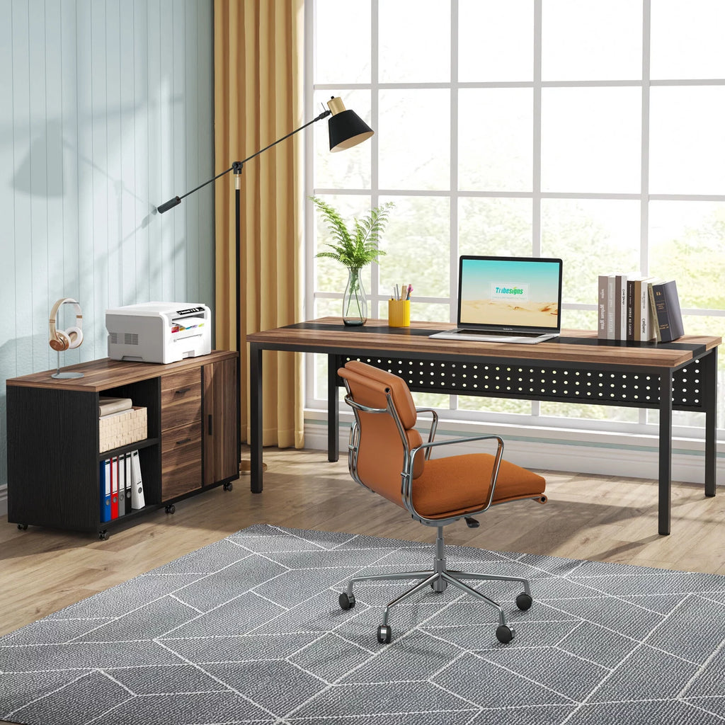 70.8" L Shaped Computer Desk with File Cabinet I4558