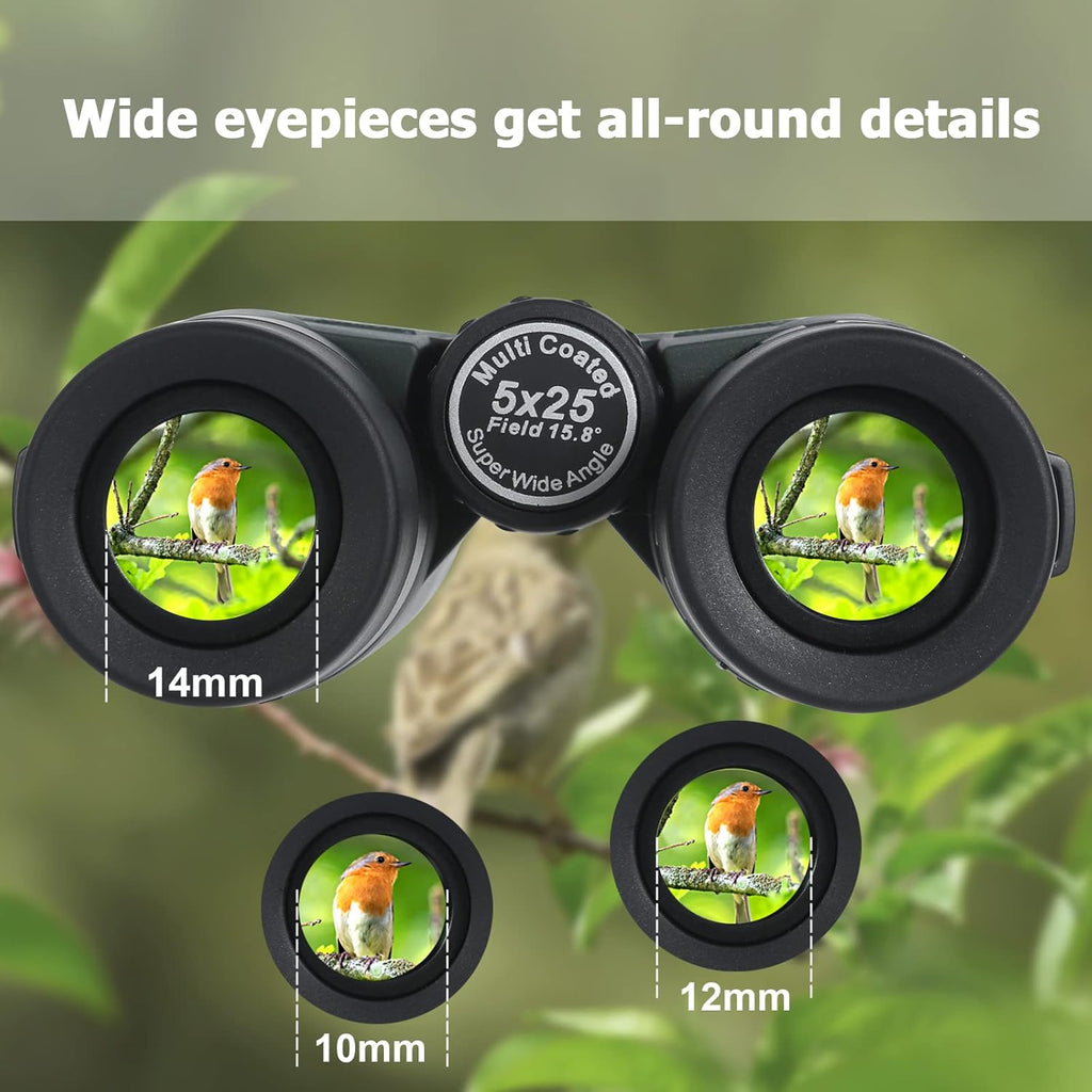 5x25 15.8° Ultra Wide View Angle Binoculars, 829ft/1000yds, Compact, Pack of 2 V650