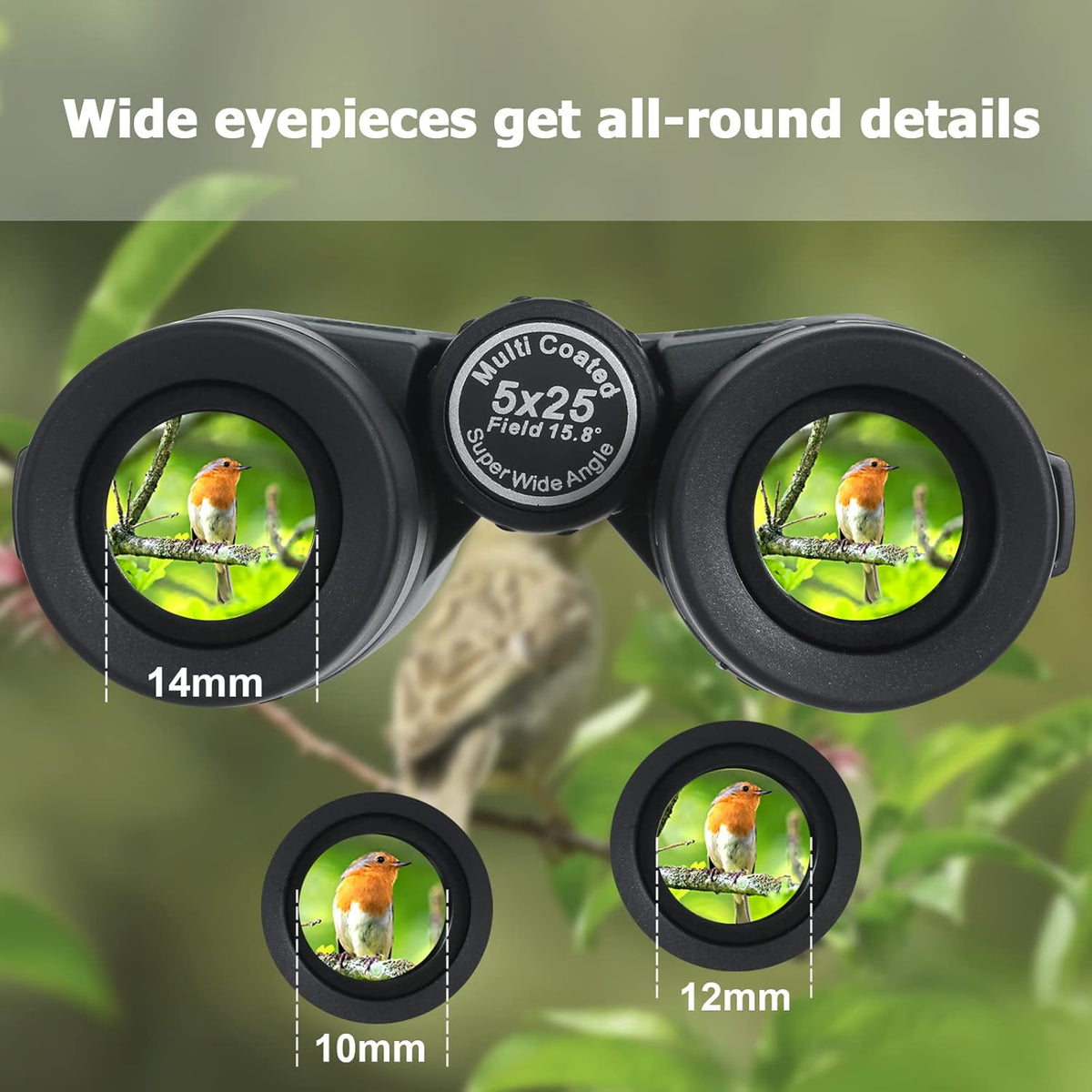 5x25 15.8° Ultra Wide View Angle Binoculars, 829ft/1000yds, Compact, Pack of 2 V650