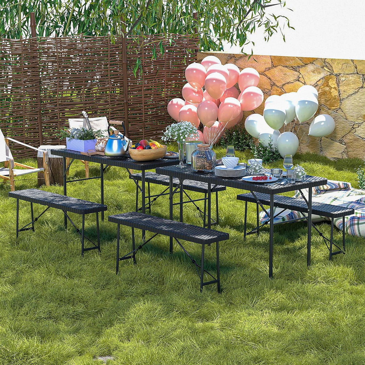 Black 3 Piece Folding Picnic Table with Benches A5738
