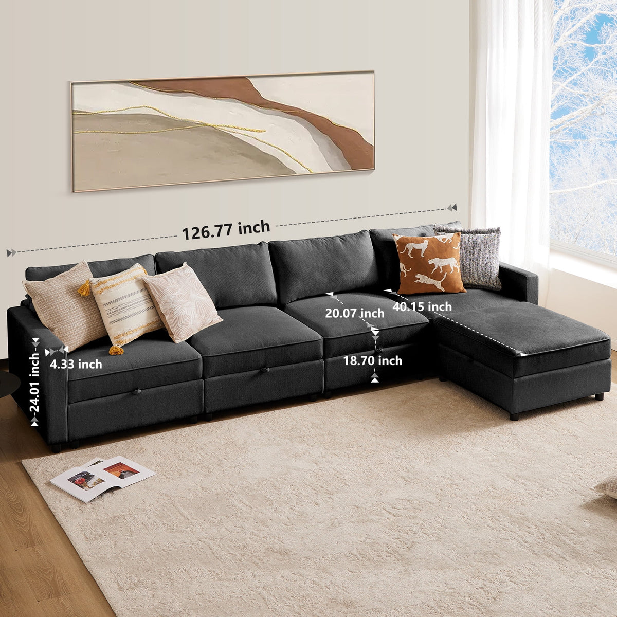 Beige 4 Seat Oversized U Shaped Sectional Sofa C186461