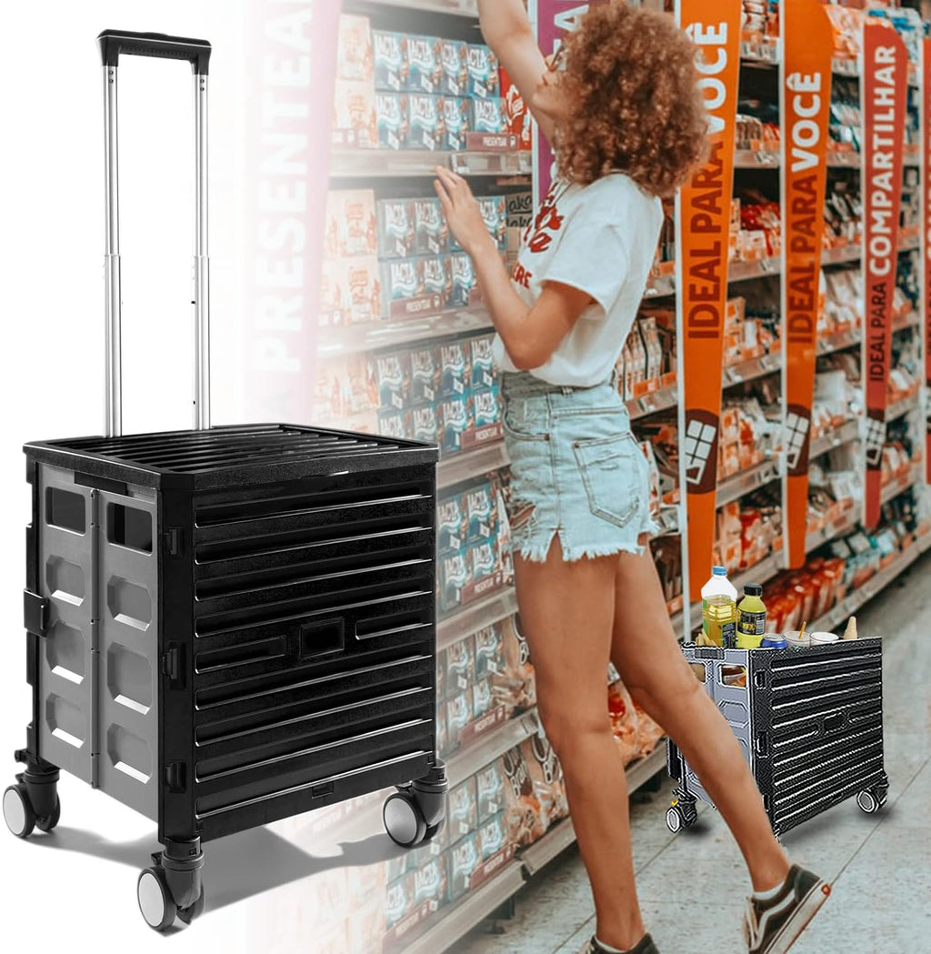 Foldable Rolling Utility Cart with 4 Wheels Black B294