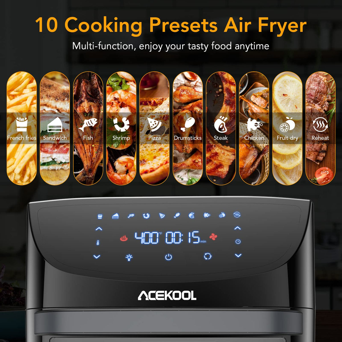 20 Quart 10-in-1 Digital Convection Air Fryer Toaster Oven Combo with Rotating Basket E634