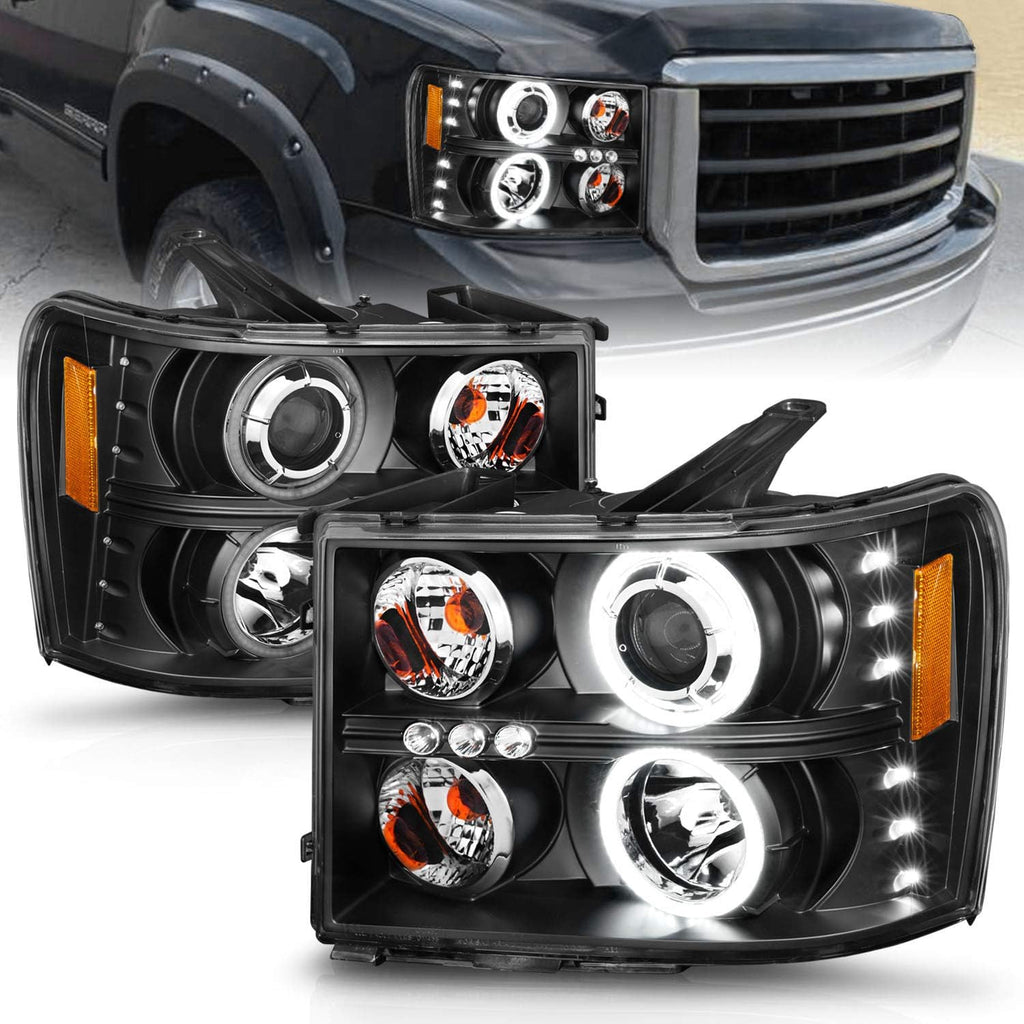 Black LED Tube Quad Projector Headlight Assembly Set B7206