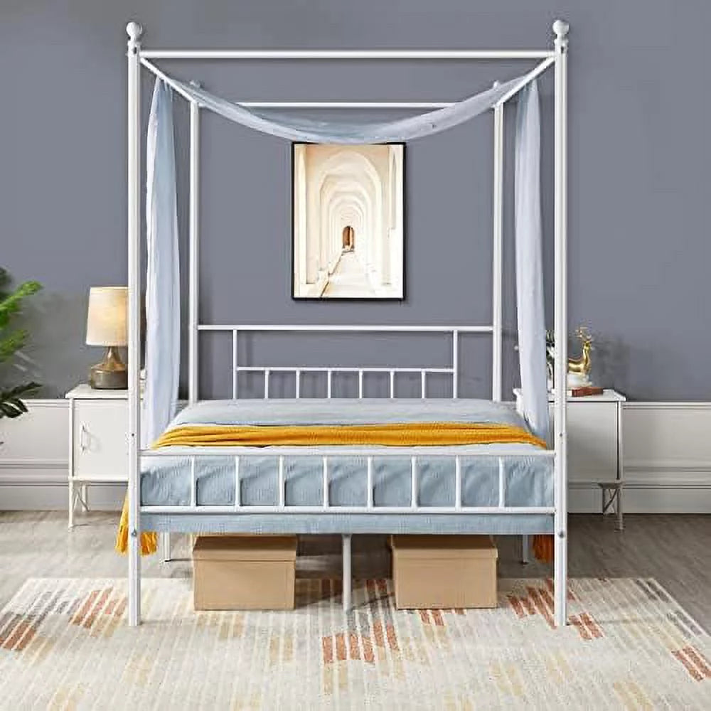 White Metal Canopy Platform Bed Frame with Headboard and Footboard F248788