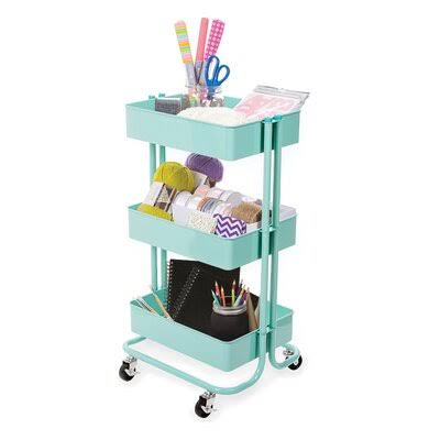 3-Tier Metal Rolling Cart Mint Green D316370