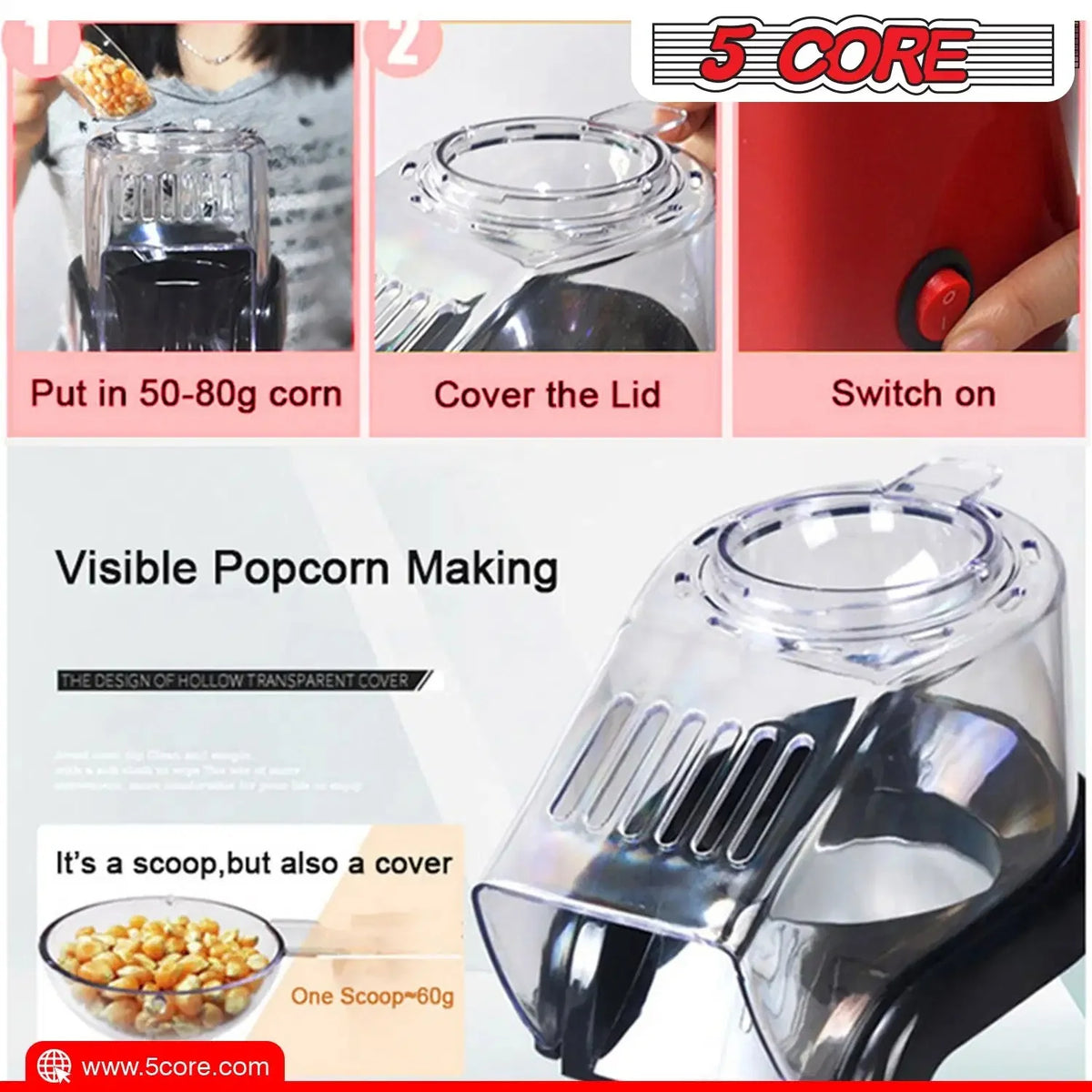 Red Hot Air Popcorn Machine Popper E5008