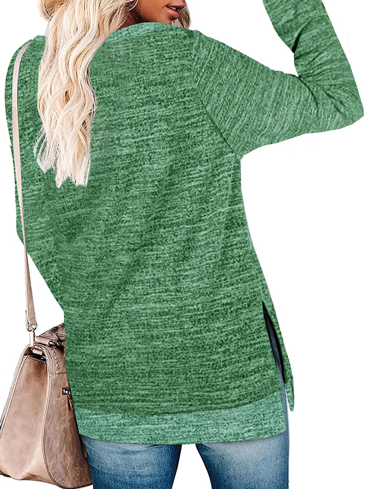Green Long Sleeve Color Block Tunic Tops S313578