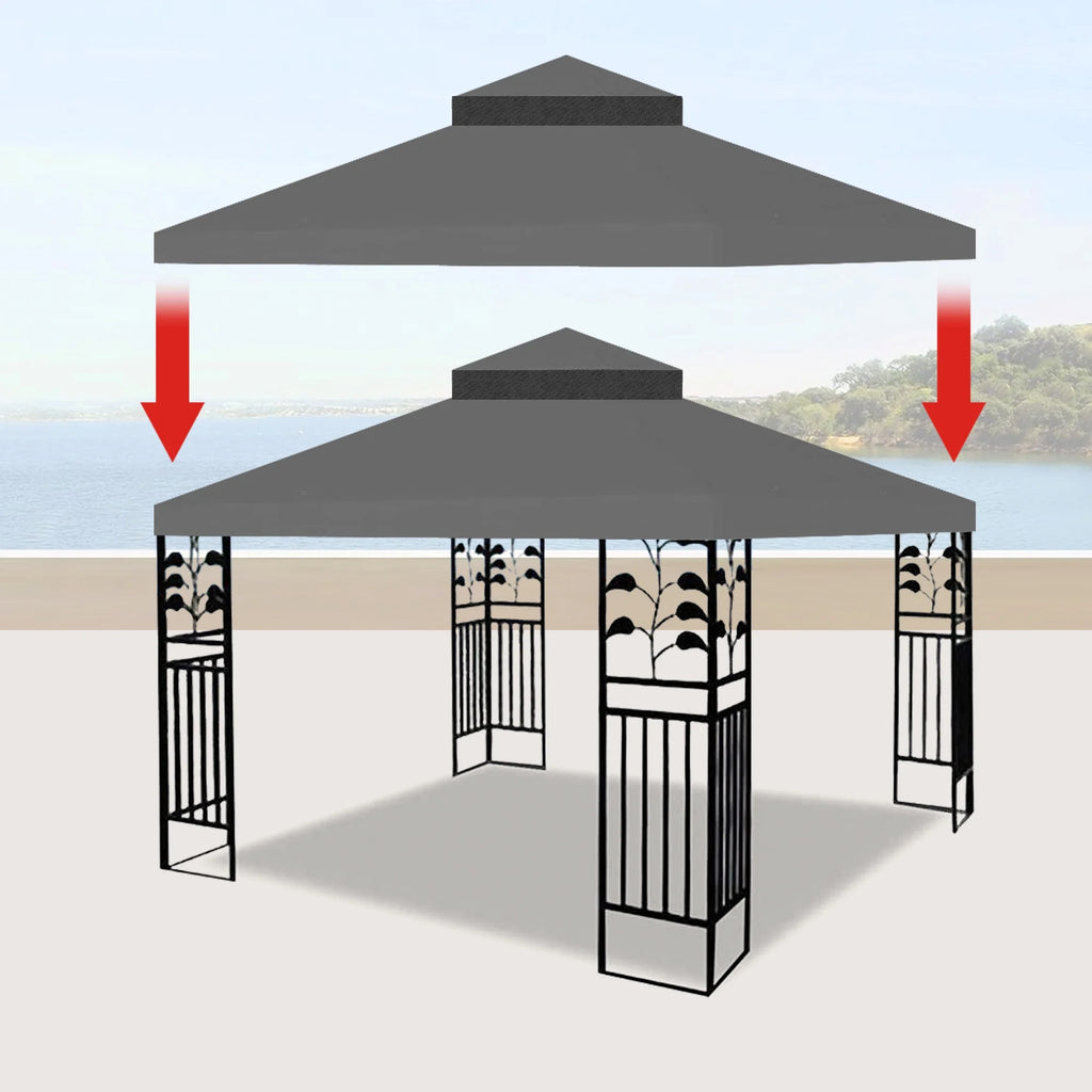 10x10 Ft Double Tiered Gazebo Replacement Canopy X858