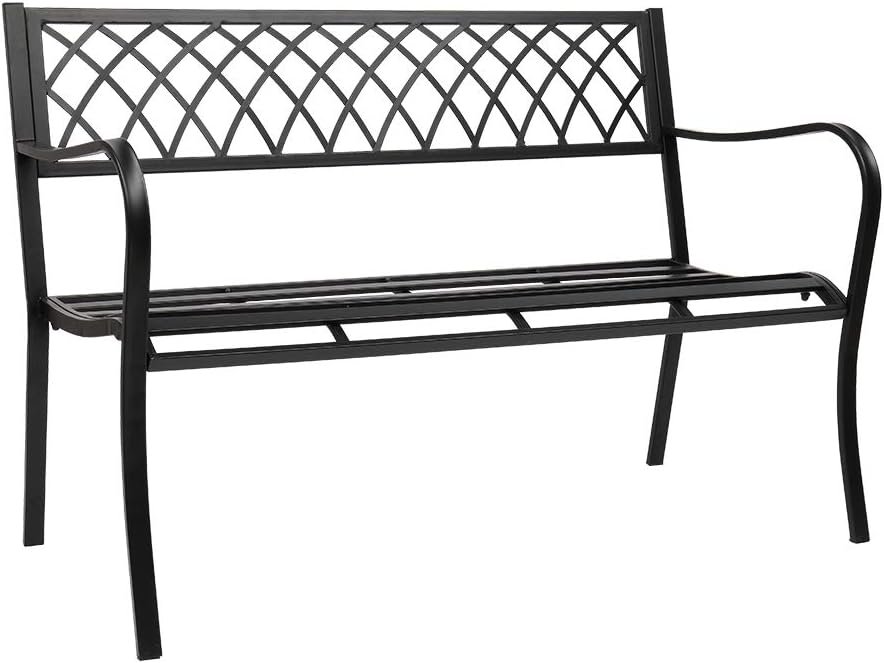 Black Powder Coated Cast Iron Steel Patio Bench K152166