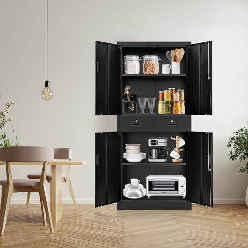 White Metal Locking Storage Cabinet with Adjustable Shelves and One Drawer S317262