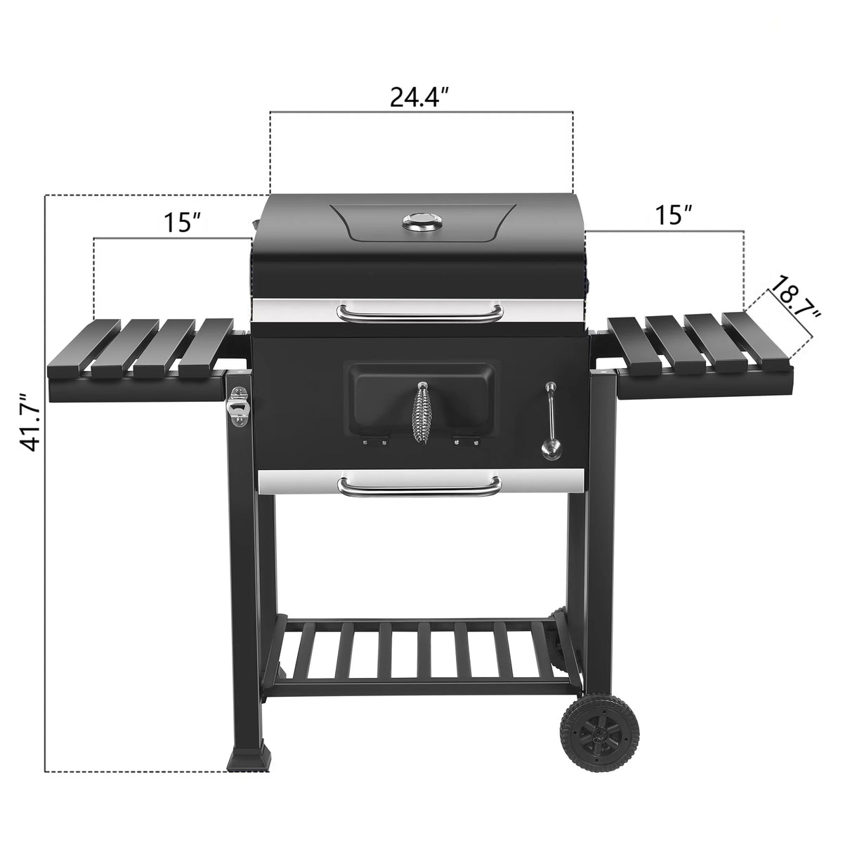 24 Charcoal Grill with Side Shelf and Wheels V792