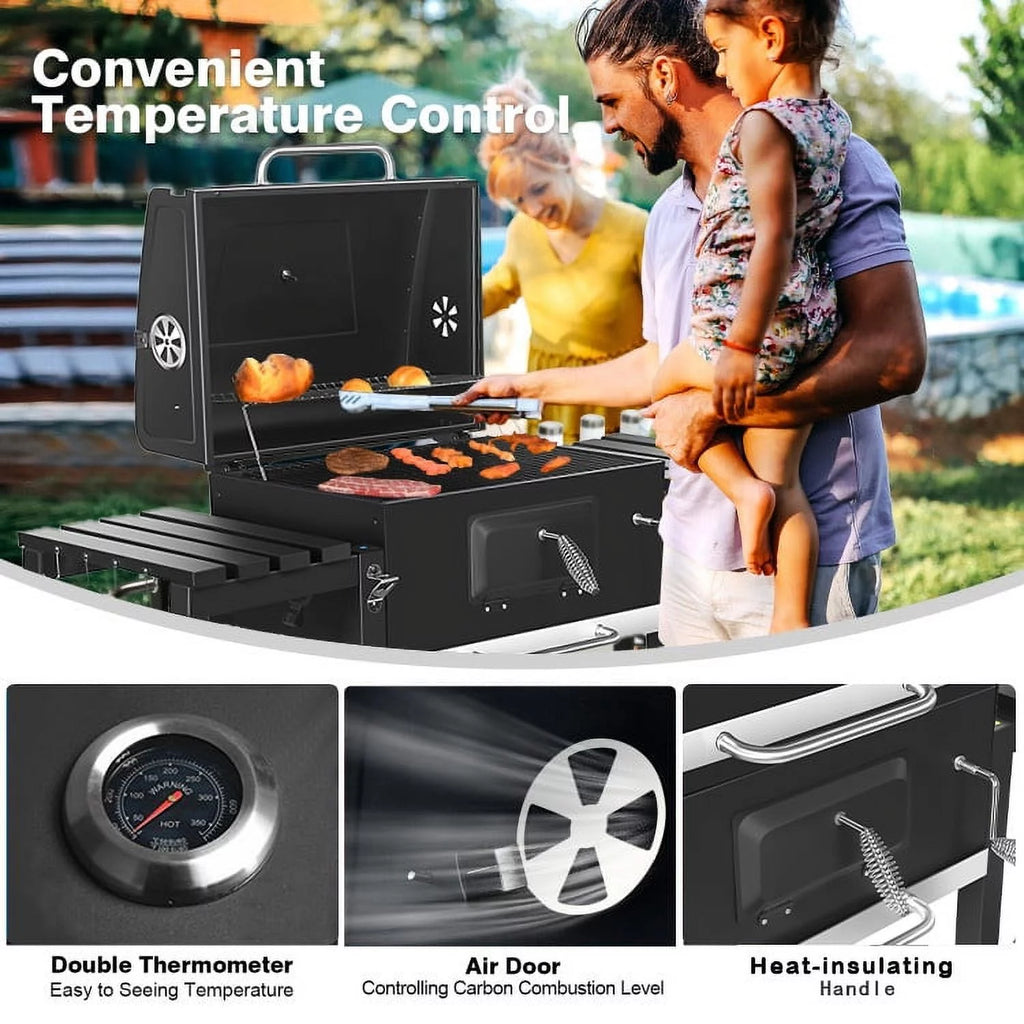 24 Charcoal Grill with Side Shelf and Wheels V792
