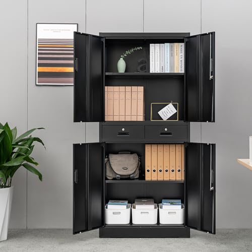 White Metal Locking Storage Cabinet with Adjustable Shelves and One Drawer S317262