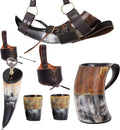 Handmade Natural Ox-Horn Drinking Horn Set with Belt Holster T39931