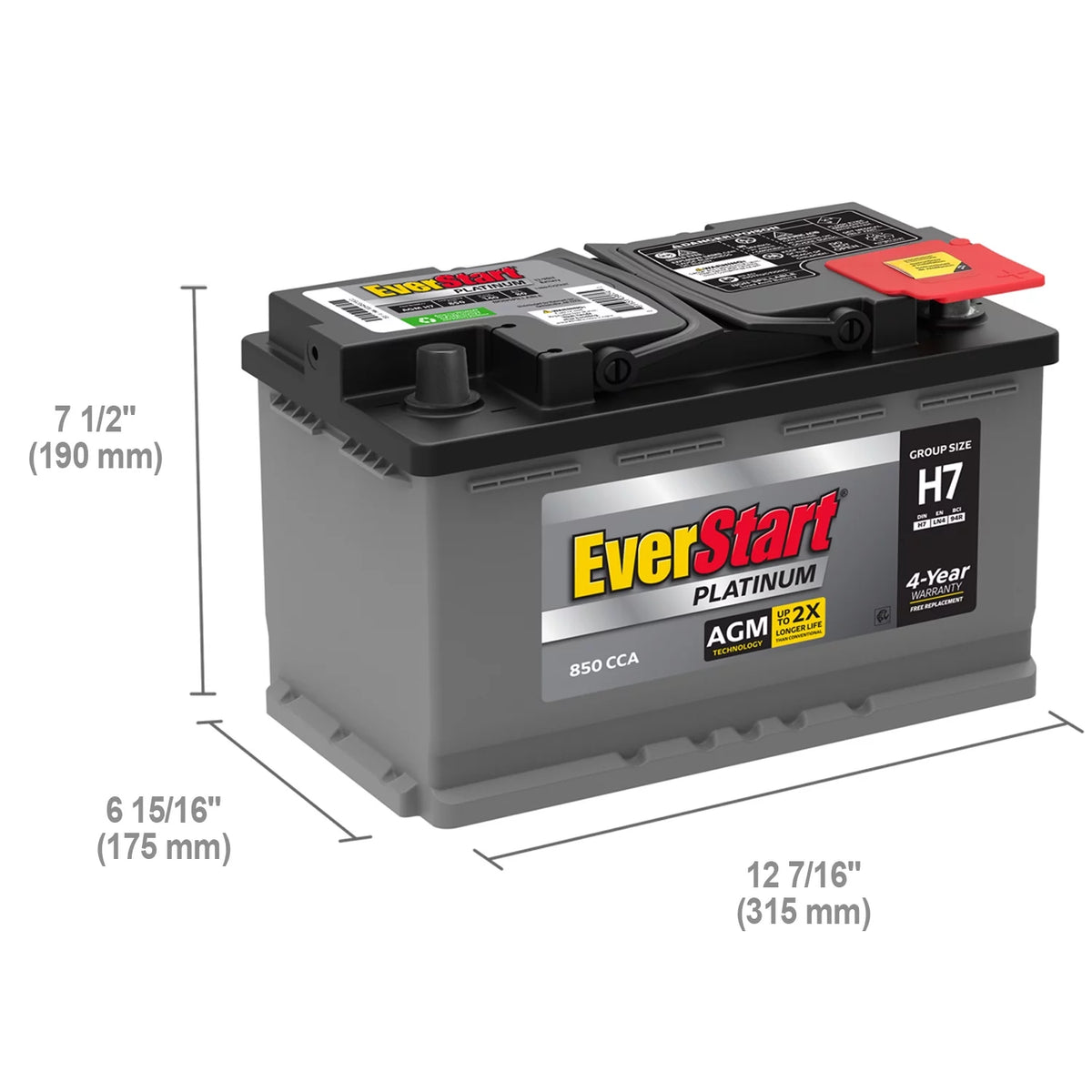 AGM Automotive Battery, Group Size H7 / LN4 / 94R 12 Volt, 800 CCA 140 RC V851