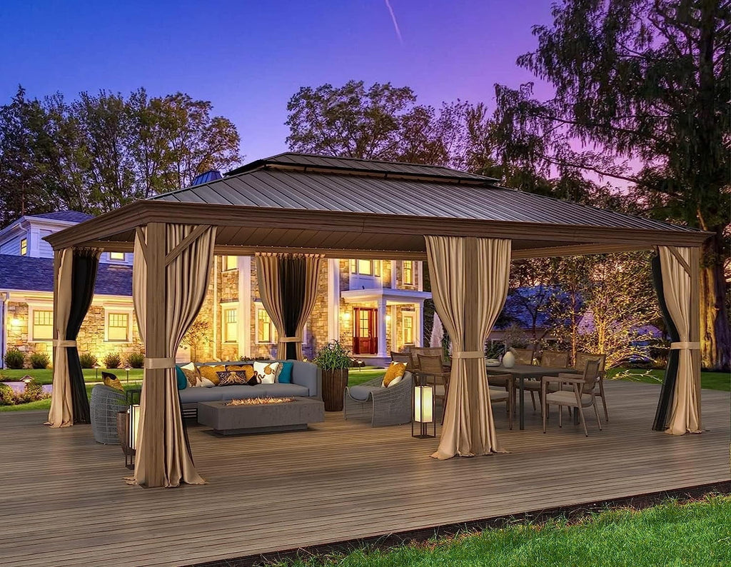 14' x 20' Hardtop Gazebo with Curtains and Nettings V948585