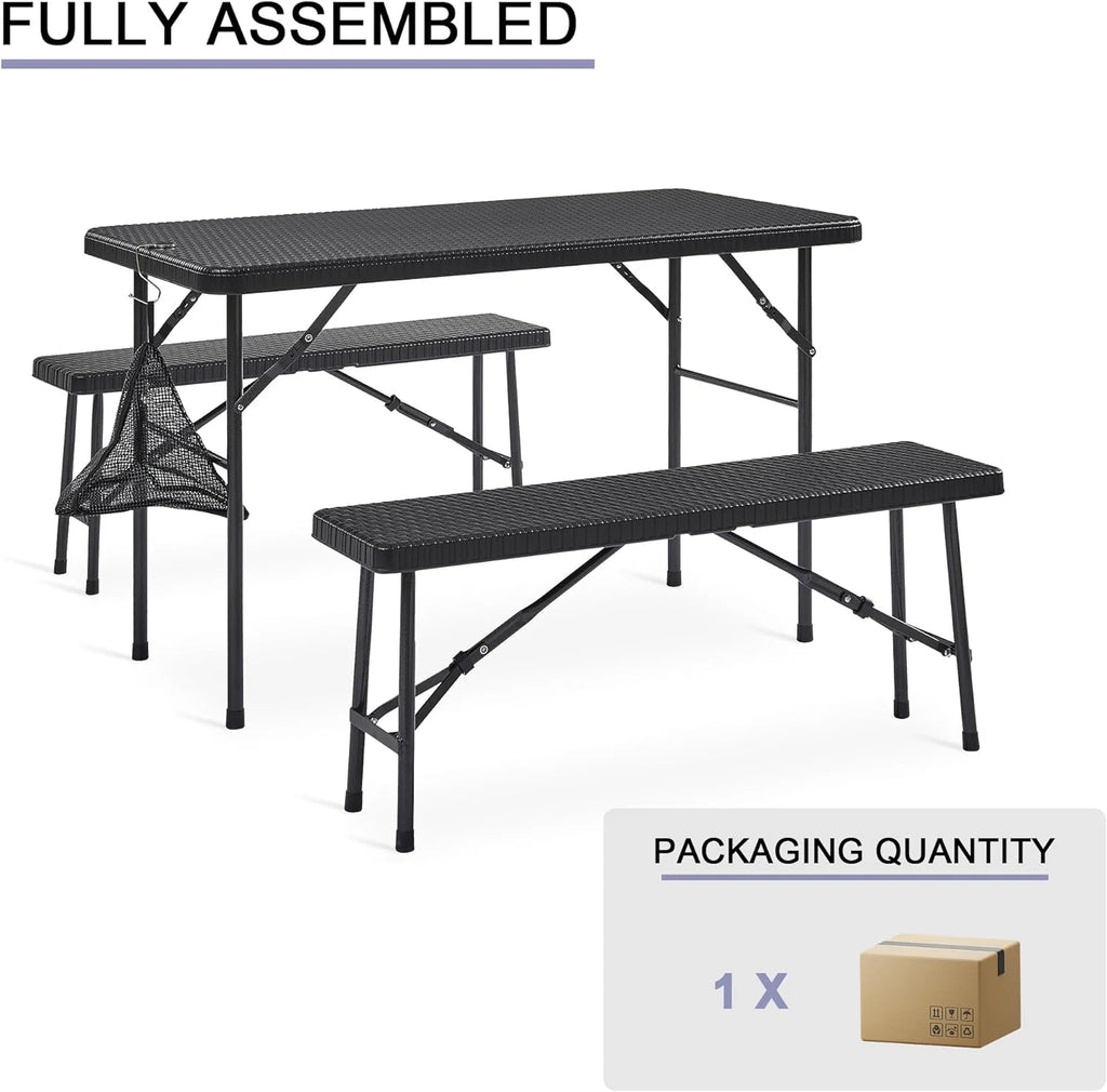 Black 3 Piece Folding Picnic Table with Benches A5738