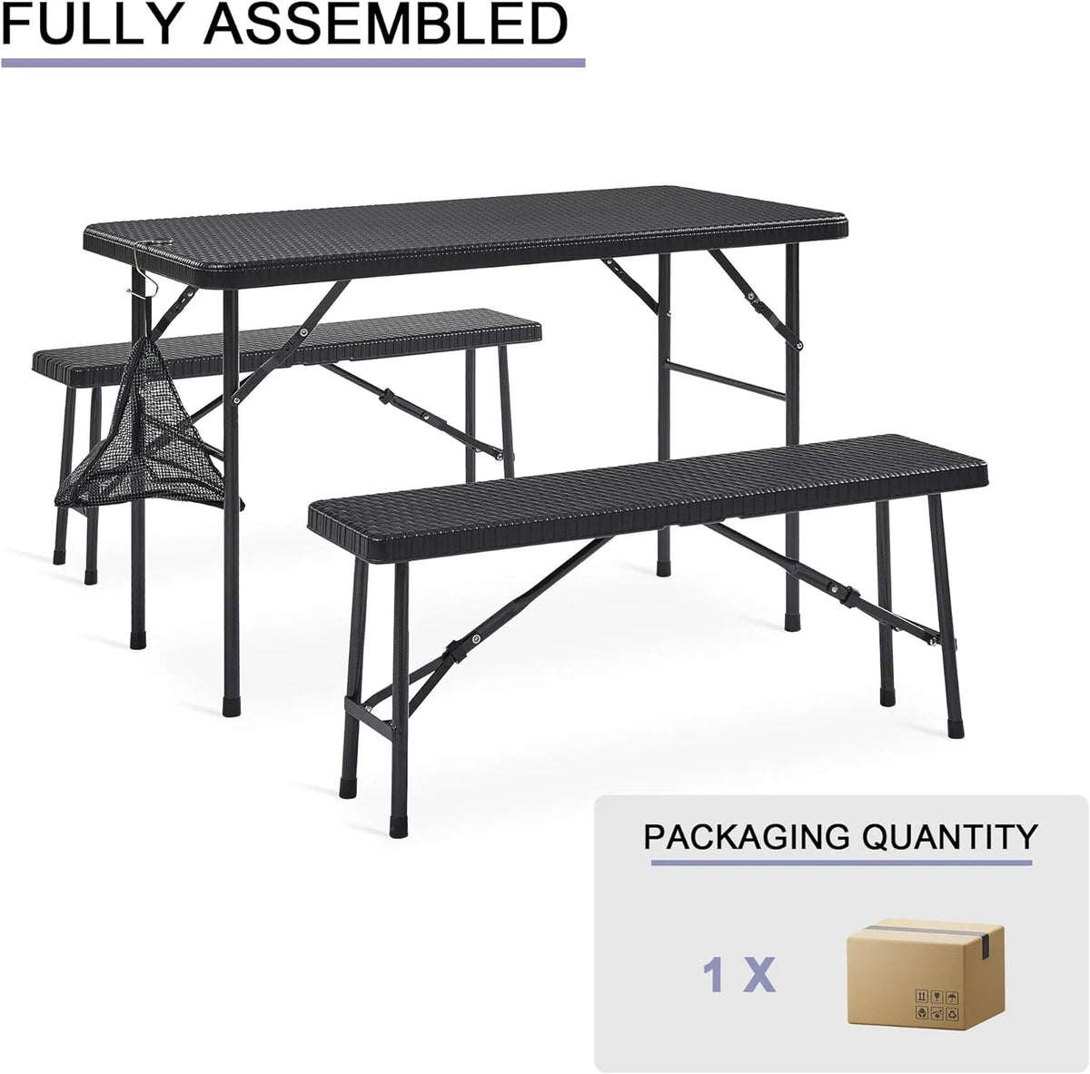 Black 3 Piece Folding Picnic Table with Benches A5738