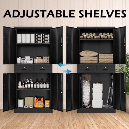 White Metal Locking Storage Cabinet with Adjustable Shelves and One Drawer S317262