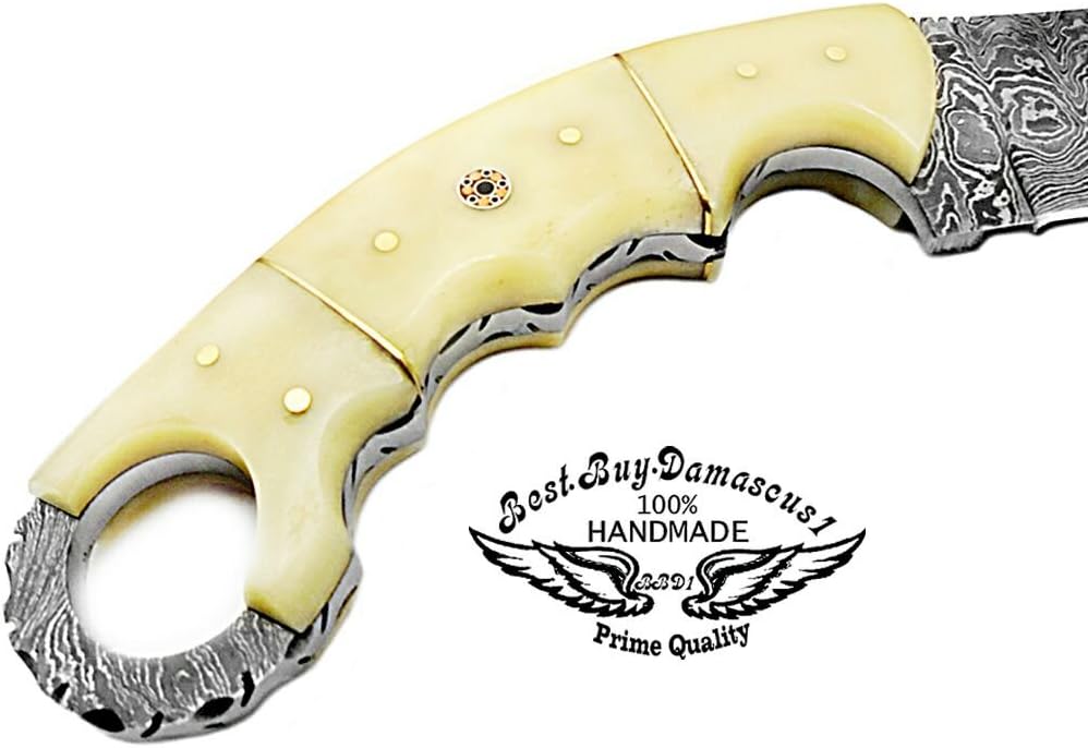 Damascus Steel Hunting Knife with Leather Sheath T4046