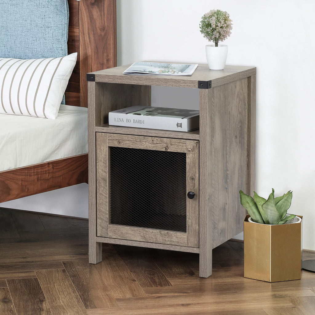 Farmhouse Nightstand with Power Outlets, USB Ports, Cabinet, Storage Shelf N59726