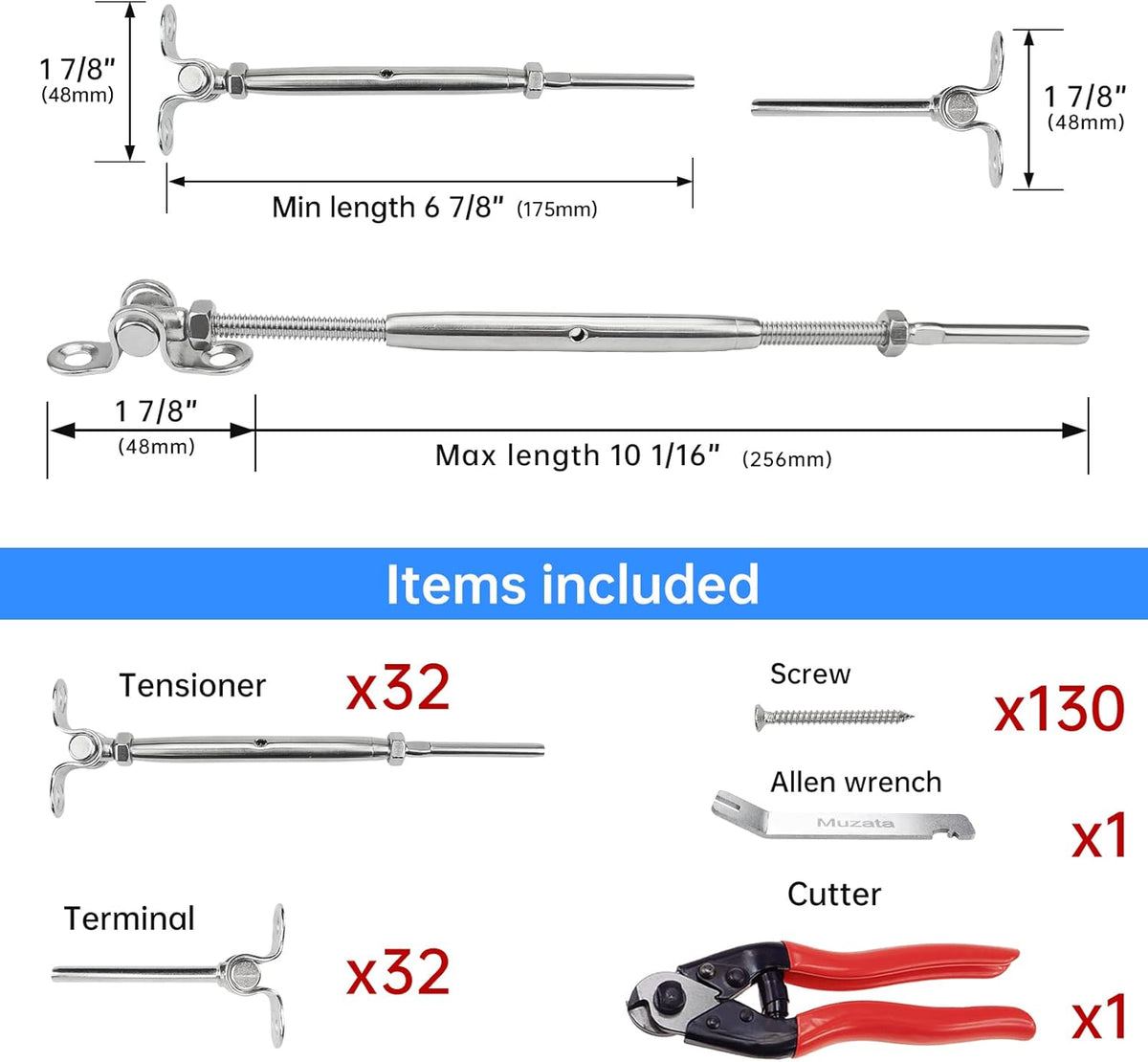 32Set Cable Railing Kit 1/8 T316 Stainless Steel X6193