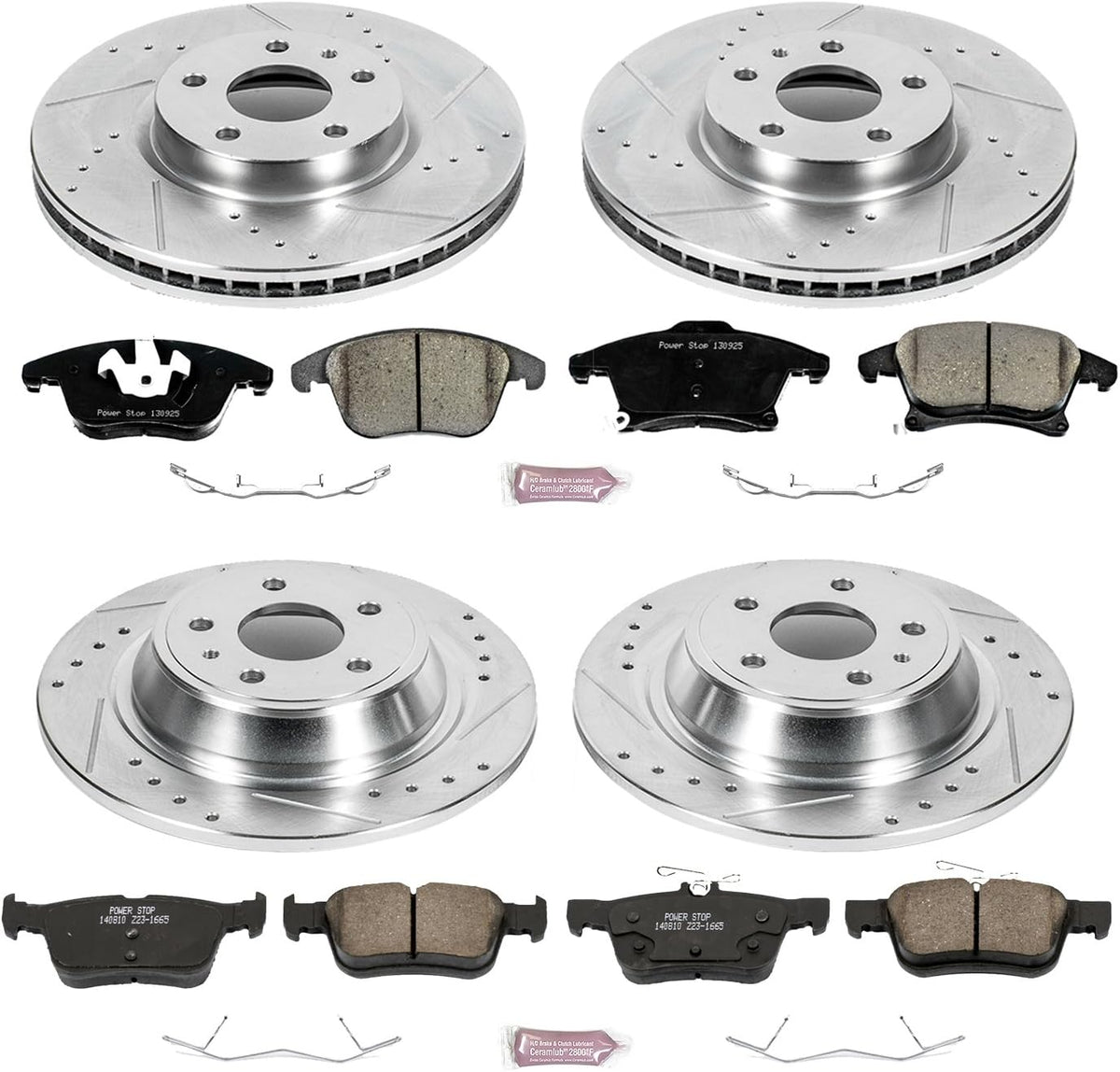 Front and Rear Carbon Fiber Brake Pads with Drilled & Slotted Brake Rotors Kit A20913