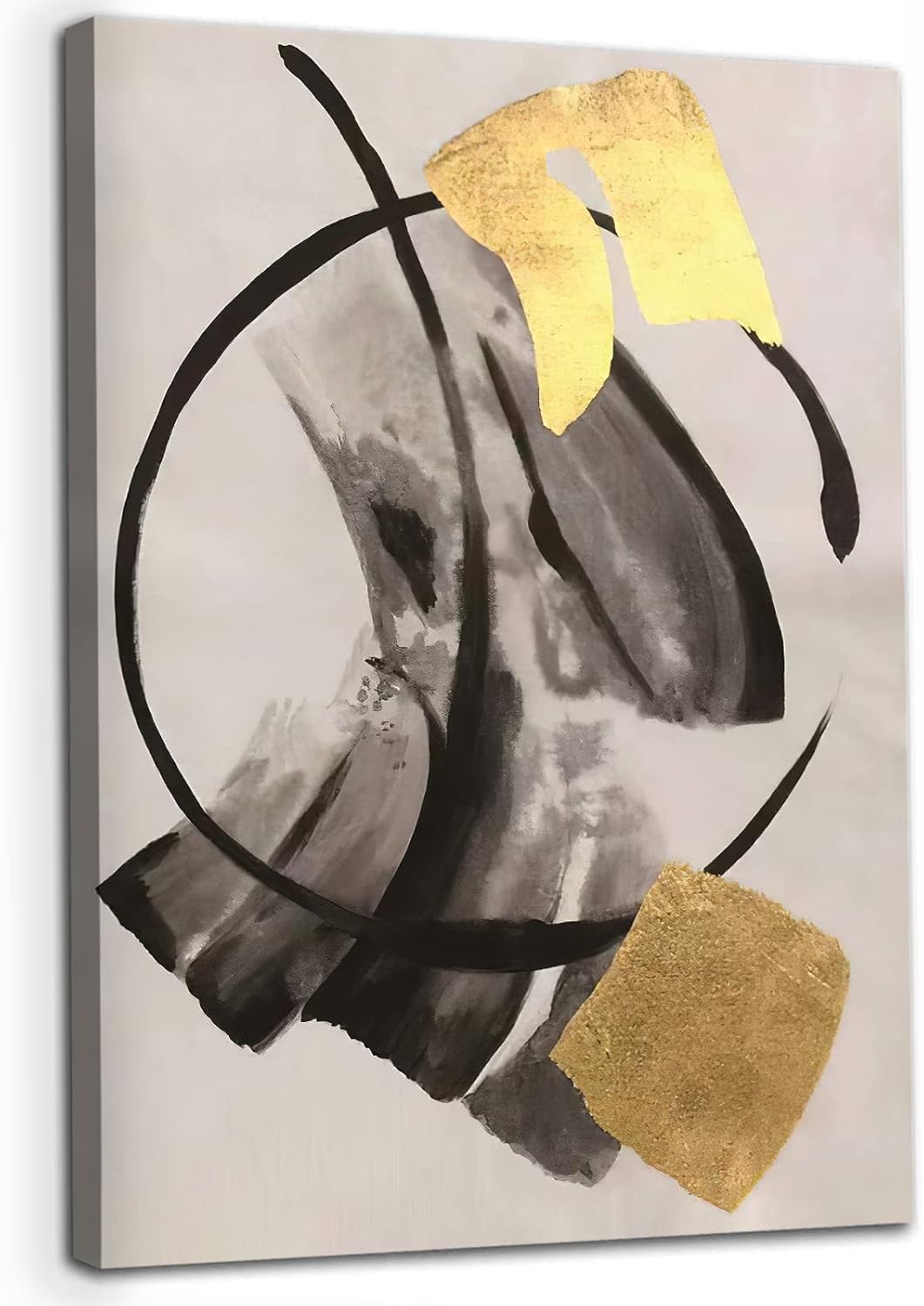 Black Gold Grey Abstract Painting Oversized Canvas Art 20x28in Unframed Pack of 2 B731