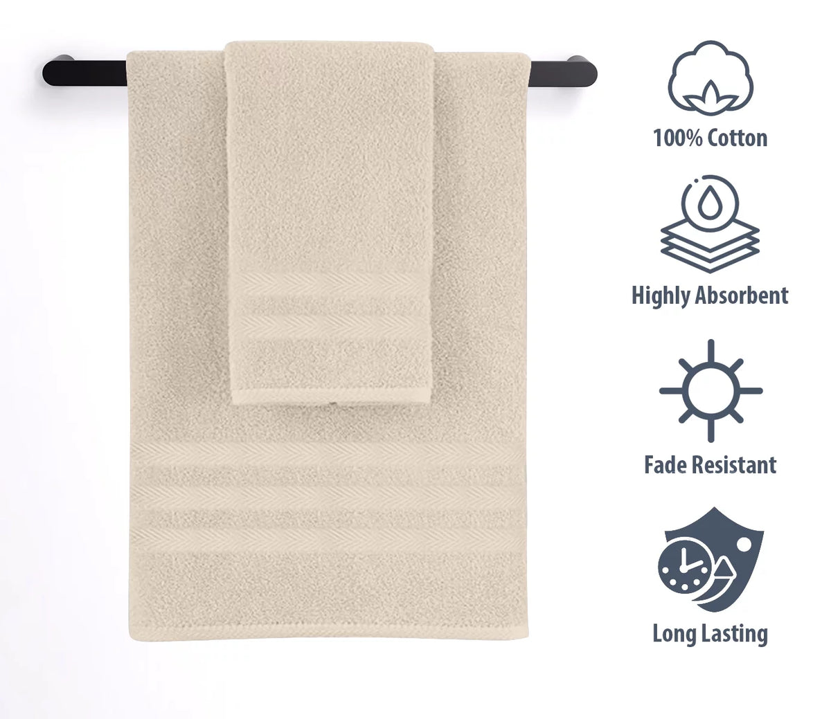 100% Cotton 6-Piece Beige Bath Towel Set F586309