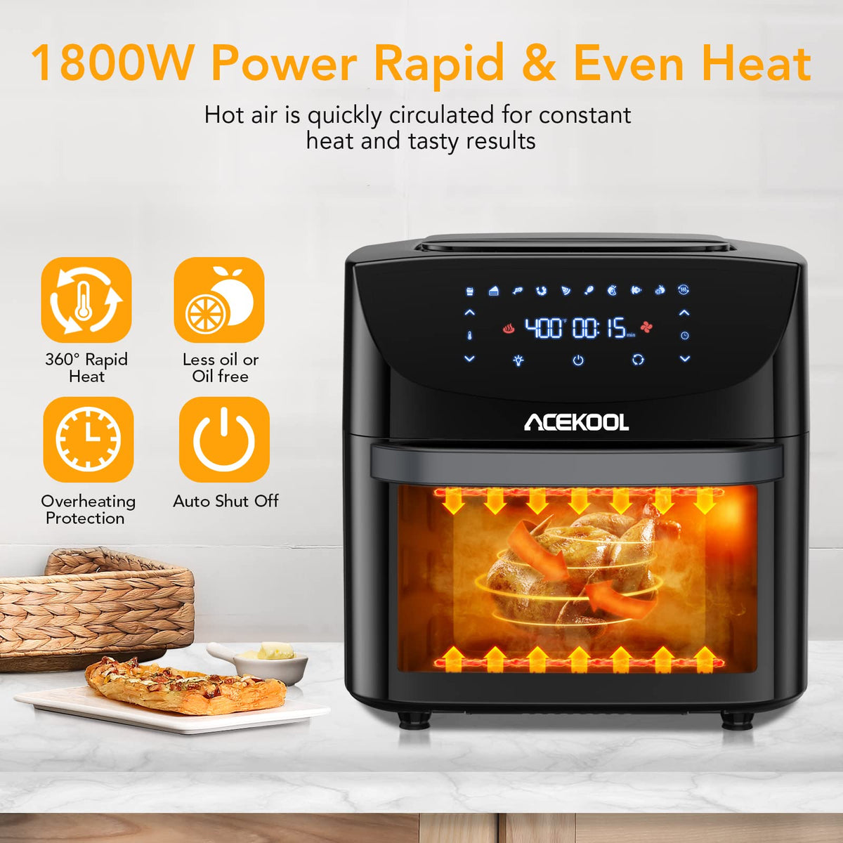 20 Quart 10-in-1 Digital Convection Air Fryer Toaster Oven Combo with Rotating Basket E634