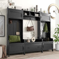 Black Hall Tree with Bench and Shoe Storage V1101