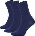 3 Pairs Organic Cotton Diabetic Socks for Women Loose Fit Crew Sock Navy E205619