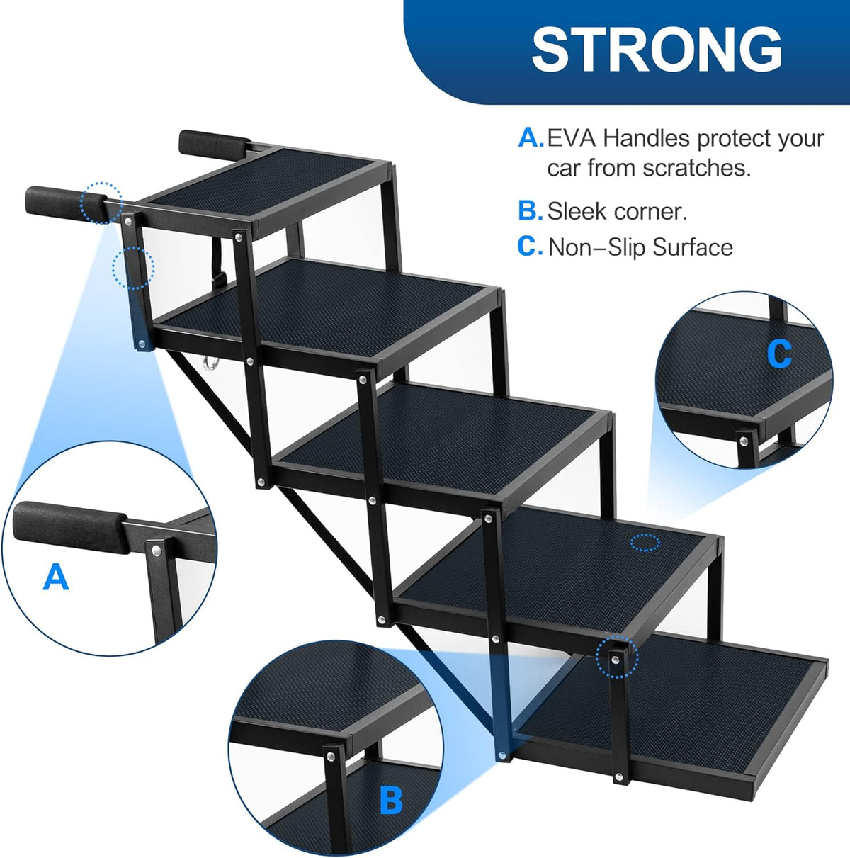 Foldable Aluminum 5 Step Dog Stairs with Nonslip Surface, Pack of 2 G56944