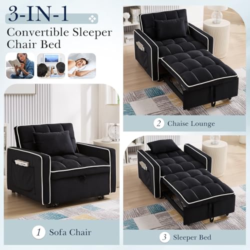 Beige Velvet Convertible Chair Bed P837580