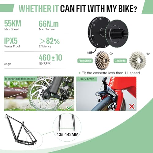 48V1000W Brushless Gearless Rear Hub Motor Electric Bike Kit U326004