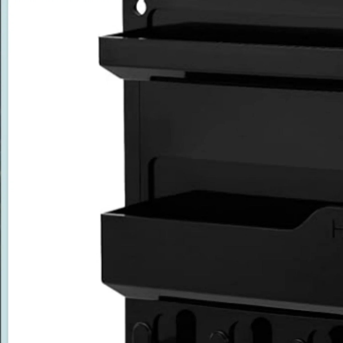 Black Plastic Wall Mount Shelf with Hooks and Cable Clips I579576
