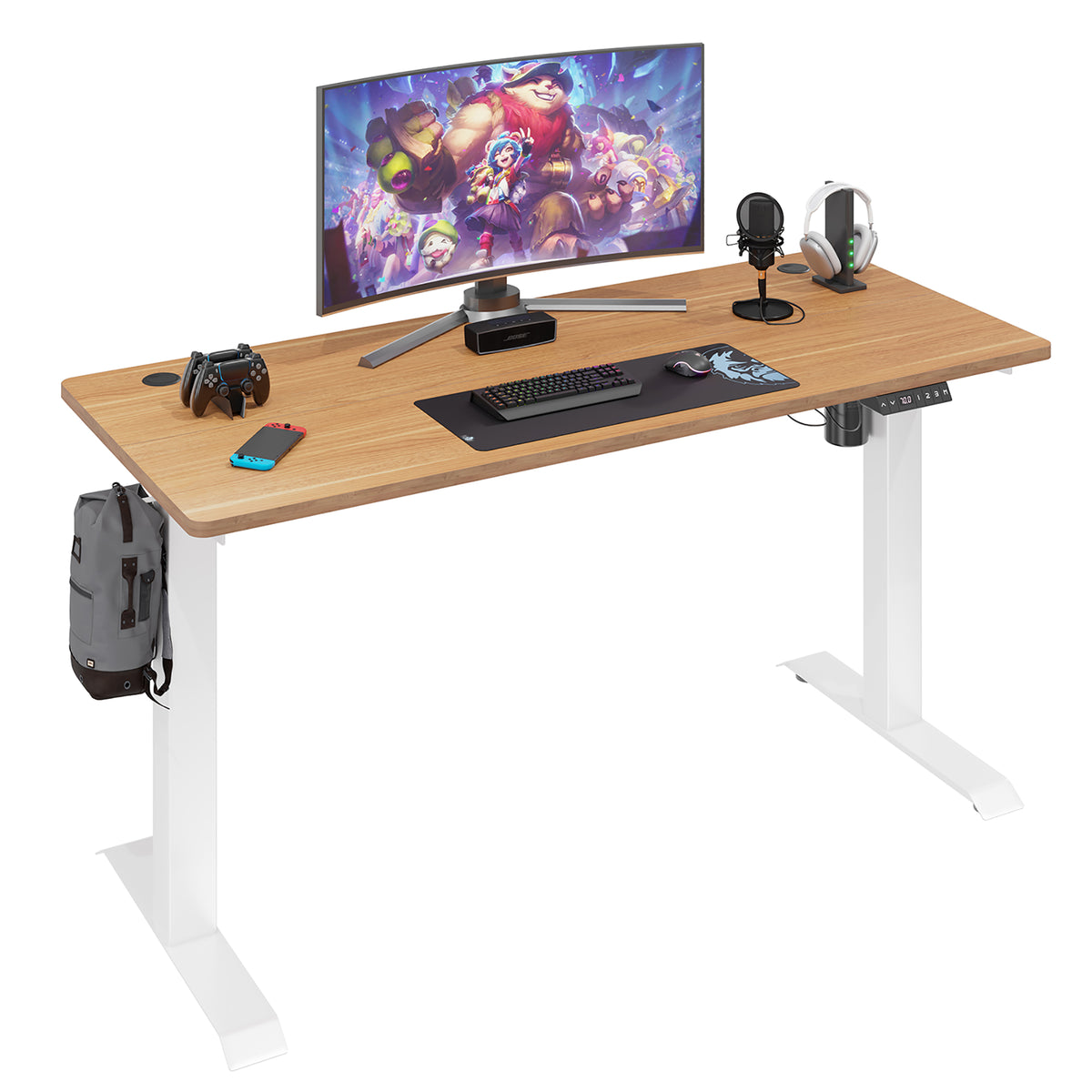 White Frame Maple Top Electric Height Adjustable Standing Desk D2613