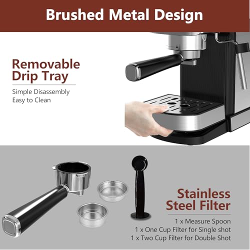 20 Bar Stainless Steel Espresso Machine with Steam Milk Frother O4443