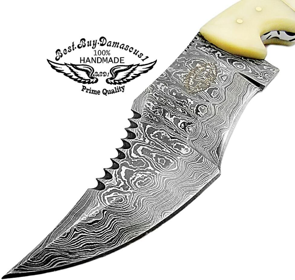 Damascus Steel Hunting Knife with Leather Sheath T4046