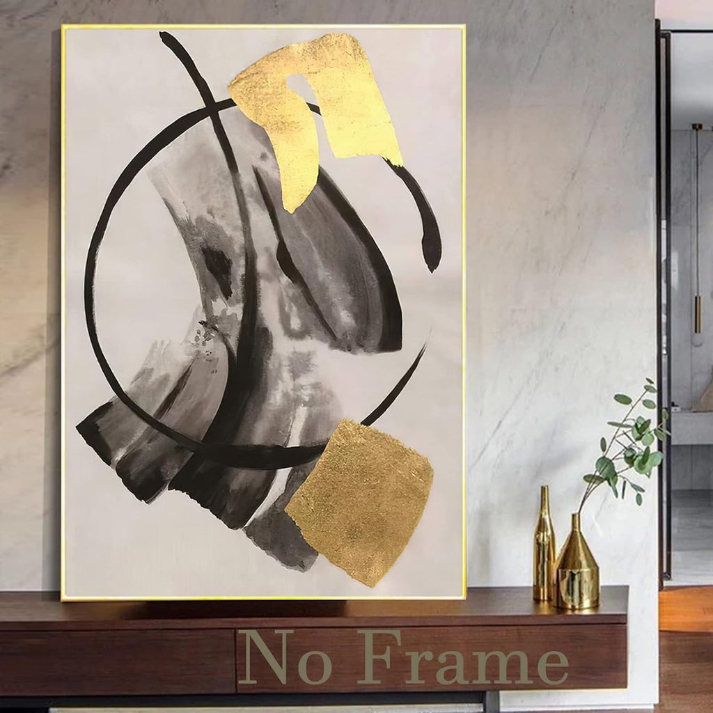 Black Gold Grey Abstract Painting Oversized Canvas Art 20x28in Unframed Pack of 2 B731