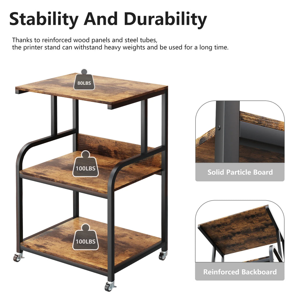Large 3 Tier Printer Stand with Wheels H16025