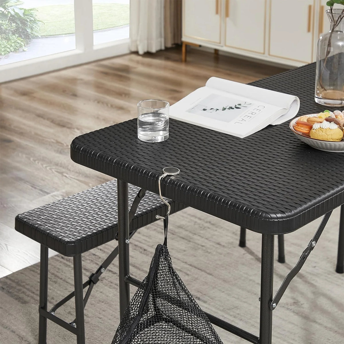 Black 3 Piece Folding Picnic Table with Benches A5738